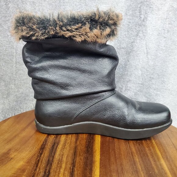 Earth Kalso Boots Women's 6.5 B Black Leather Pull On Faux Fur Comfort Booties - Picture 5 of 10